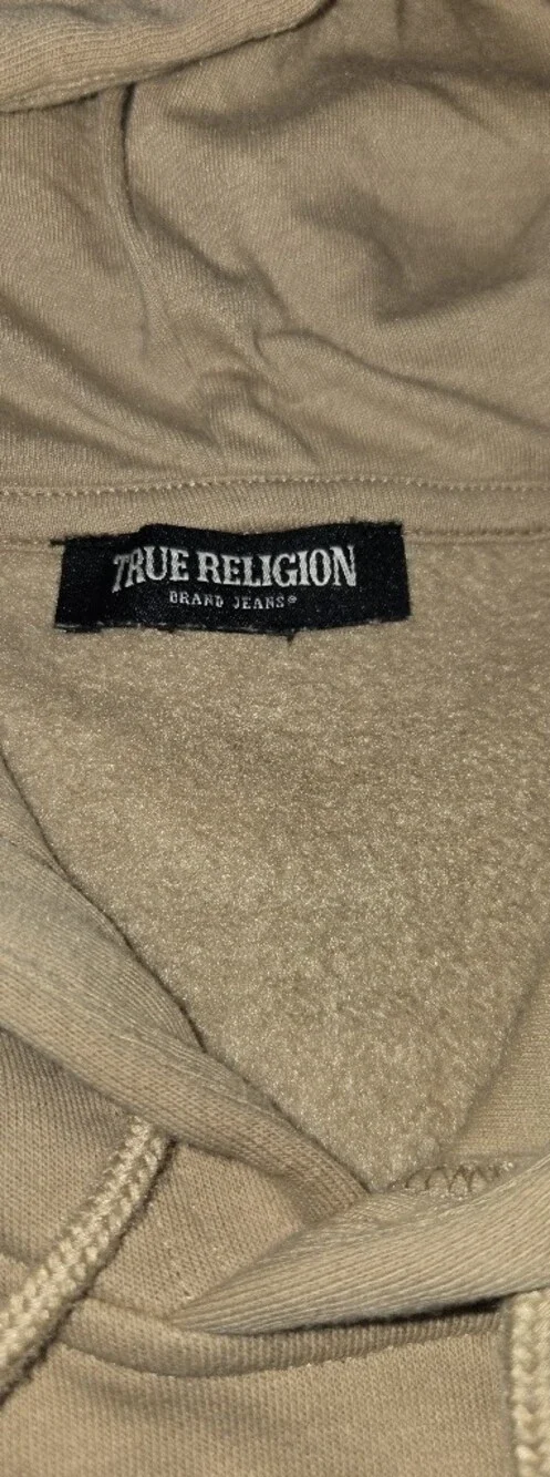 True Religion Men’s Tan Hoodie with Black Logo Tape